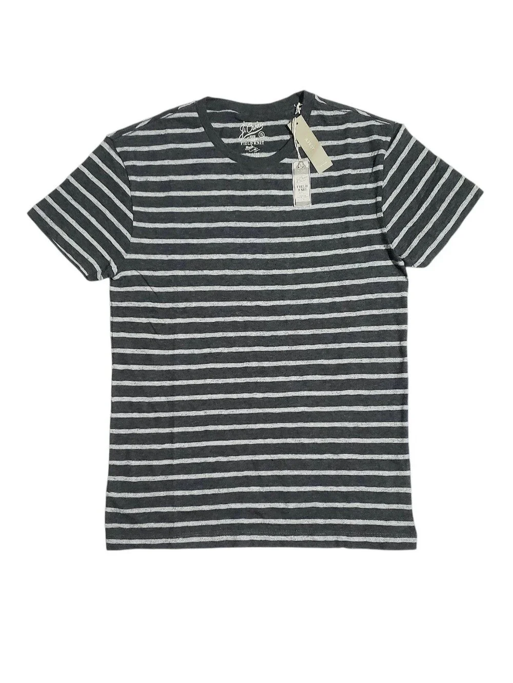 J Crew Mens Jaspe Field Knit Striped Tee Shirt SMALL Charcoal Gray NWT Deadstock